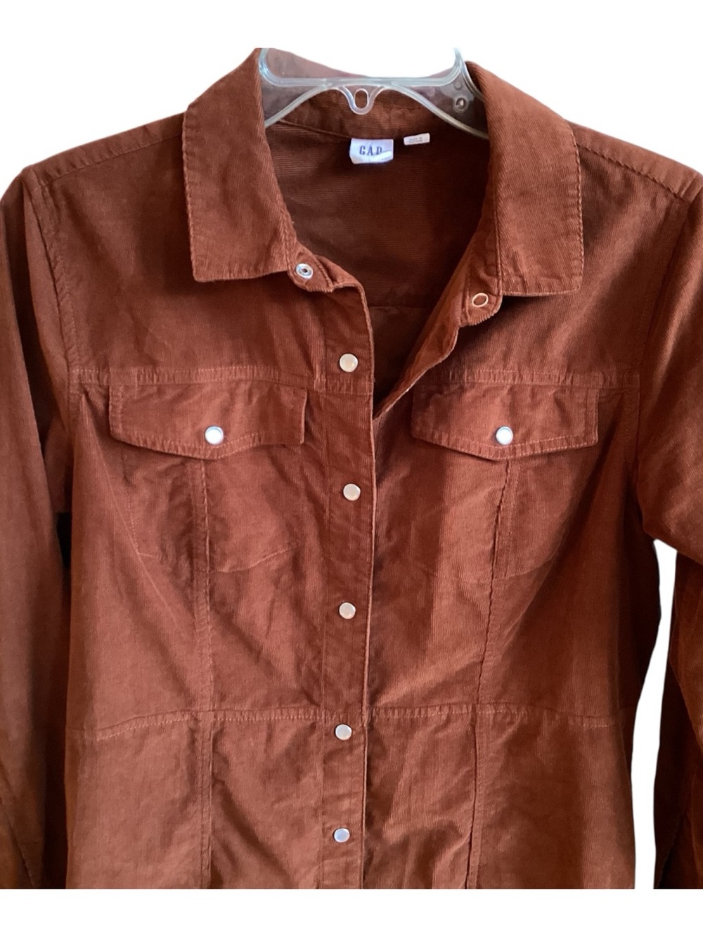 Gap Rust Brown Western Pearl Snap Front Corduroy Dress Misses size M - Picture 4 of 6